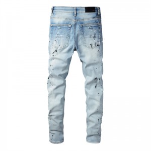 #820 Amiri paint spots hole jeans blue