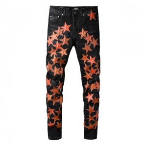 #855 Amiri orange Star patches jeans black