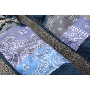 #832 Amiri blue and purple Cashew Patch jeans blue