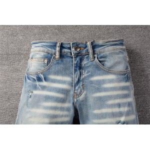 #828 Amiri letter print cashew patch jeans blue