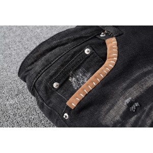 615 amiri side logo letter jeans black color