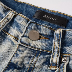 #840 amiri brown leather letters jeans blue