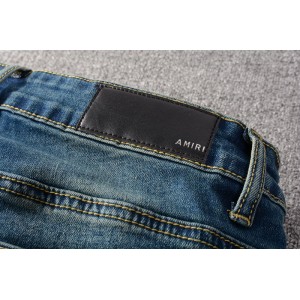 670 amiri red hole blue jeans pants