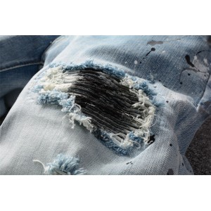 #820 Amiri paint spots hole jeans blue