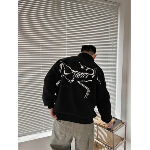 Arc Teryx Big Logo Fleece Half Zipper Jacket Beige Black