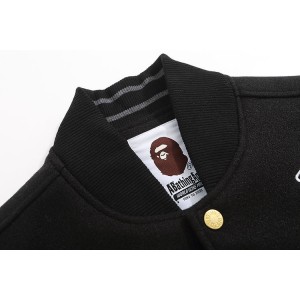 Bape 'World Gone Mad' Star Sleeve Varsity Jacket Black
