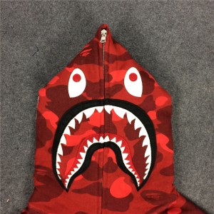 [Best Quality] 1:1 Bape Full Red Camo Shark Zip Up Hoodie