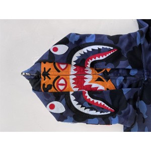 Bape Shark Tiger Double Hood Camo Hoodie Sweatshirt (Purple/Red/Blue)