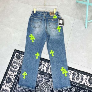 Chrome Heart Green Crosses Denim Jeans