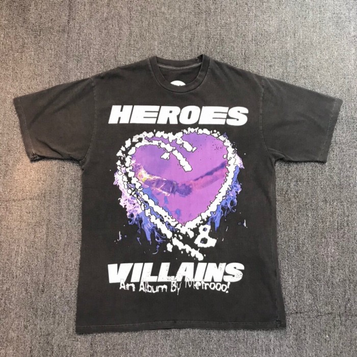 Hellstar Metro Boomin Purple Heart On Fire T-Shirt Tee Black