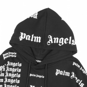 Palm Angels All Over Print Hoodie Black White
