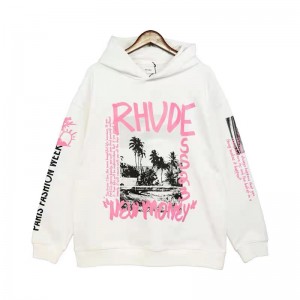 Rhude landscape printing hoodie black white