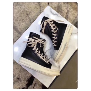 Rick Owens Hi-Street Leather Shoes Black/White Sole High Top
