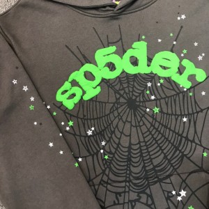 Sp5der Web Green Fonts Hoodie Pants Tracksuit Gray