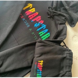Trapstar London Rainbow Towel Embroidery Logo Hoodie & Sweatpants Tracksuit Black Grey
